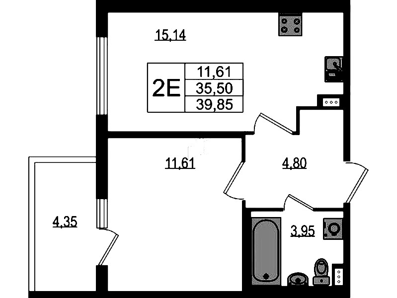 1-комнатная квартира 35.5 м², 1/4 эт., ЖК «Любоград в Стрельне»